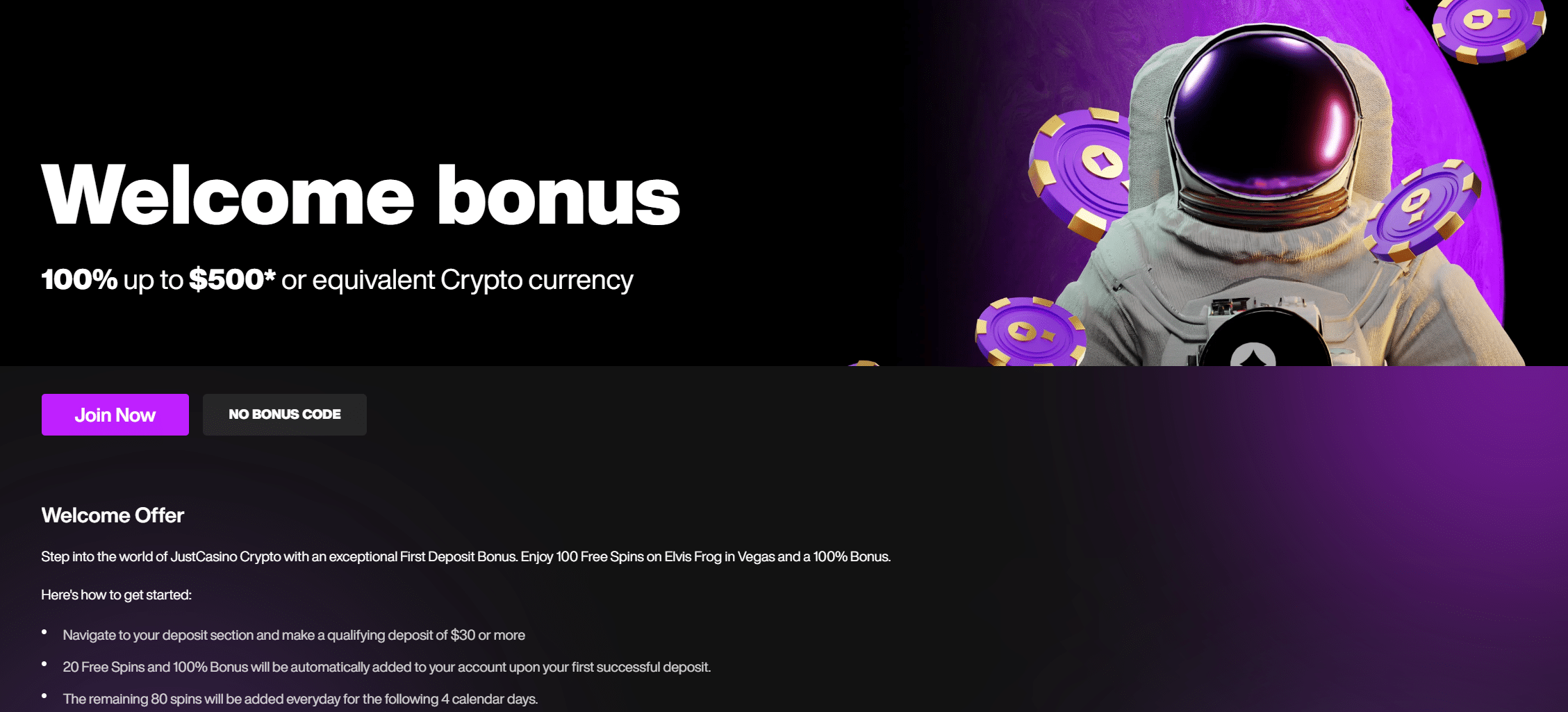 JustCasino.io Welcome Bonus